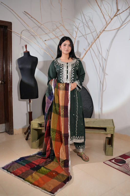 3 Piece - Rangoli Green Gota Embroidered Suit