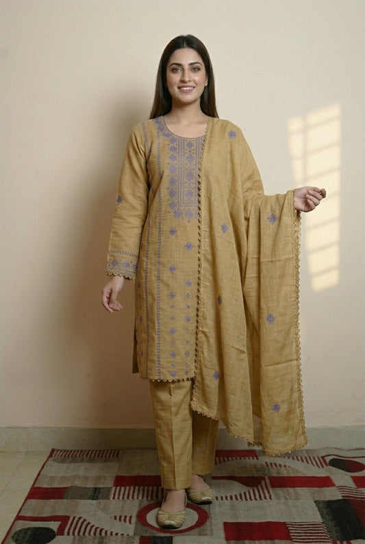 3 Piece - Skin Khadar Banarsi Embroidered Suit