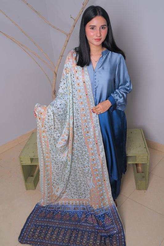Dual-Tone Blue Chunri with Sequins Dupatta