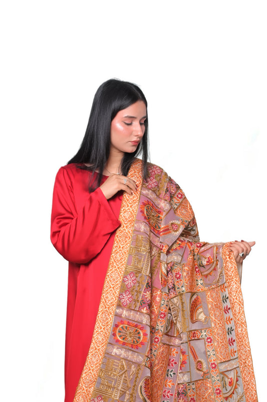 Taj Mahal - Multicolor Patchwork Embroidered Dupatta