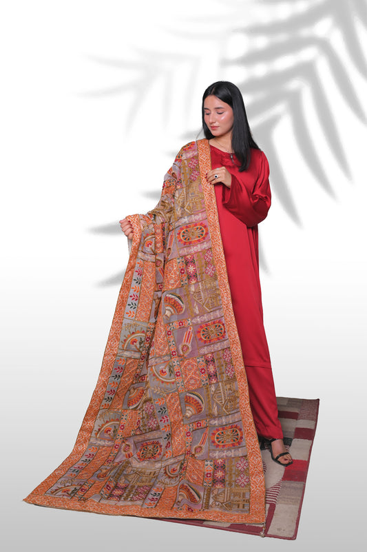 Taj Mahal - Multicolor Patchwork Embroidered Dupatta