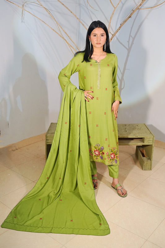 3 Piece - Green Marina Cross Stitch Embroidery Suit
