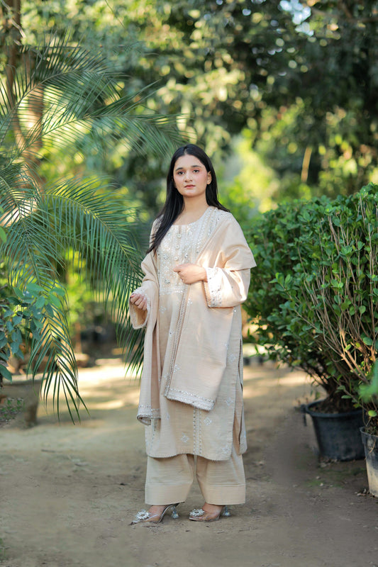 3-Piece - Khadi Silk Shalwar Kameez with Gota Embroidery