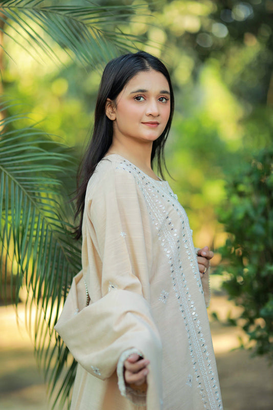 3-Piece - Khadi Silk Shalwar Kameez with Gota Embroidery