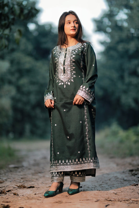 3 Piece - Rangoli Green Gota Embroidered Suit