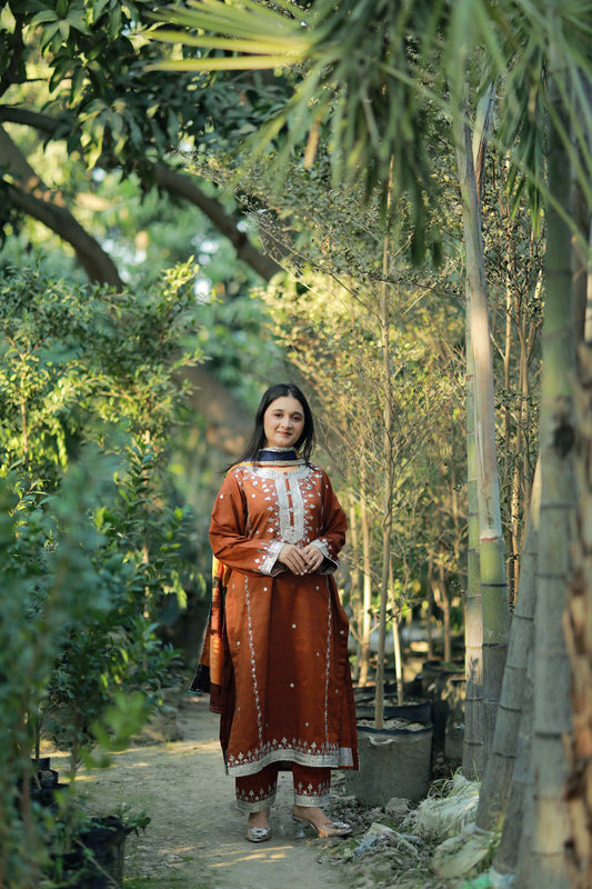 3 Piece - Rangoli Rust Gota Embroidered Suit