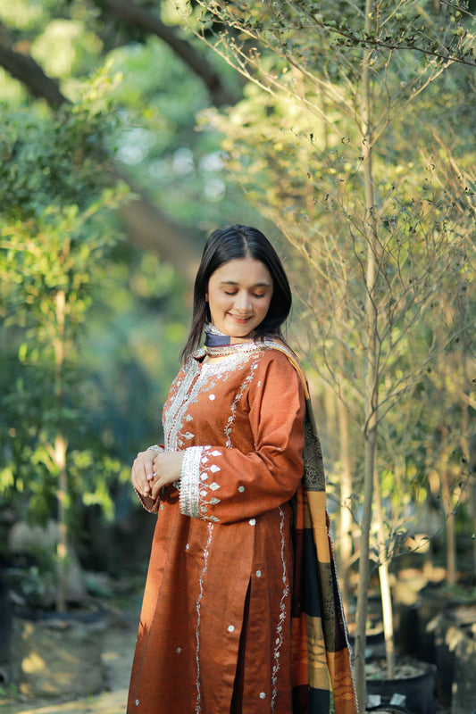 3 Piece - Rangoli Rust Gota Embroidered Suit