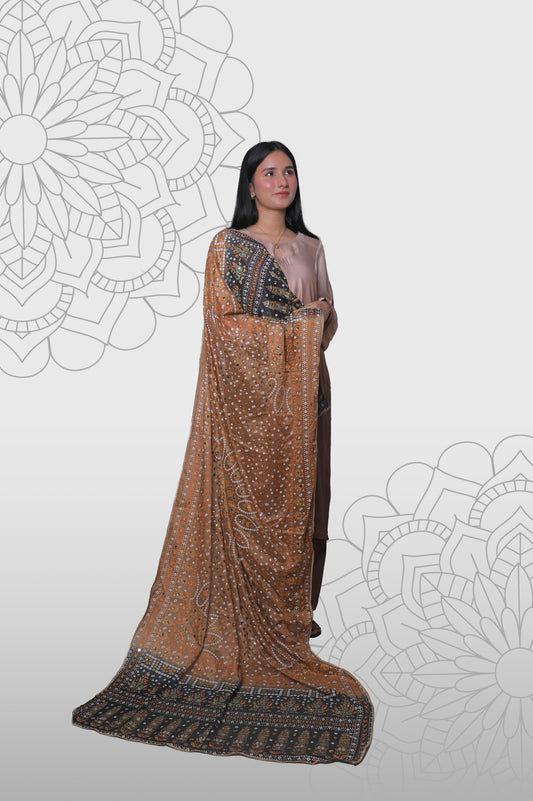 Dual-Tone Brown Chunri with Sequins Dupatta