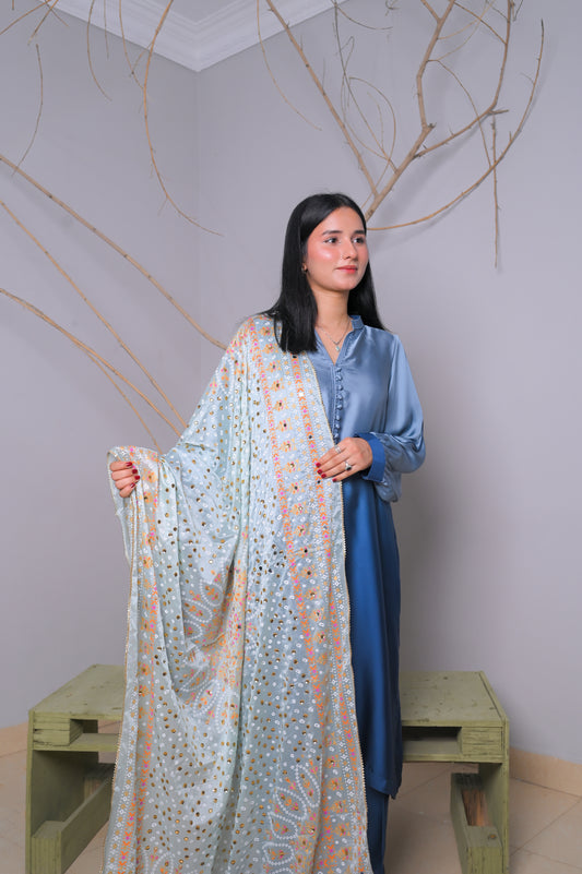 Dual-Tone Blue Chunri with Sequins Dupatta