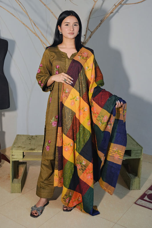3 Piece - Mehndi Khadi Silk Cross Stitch
