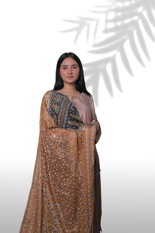 Dual-Tone Brown Chunri with Sequins Dupatta