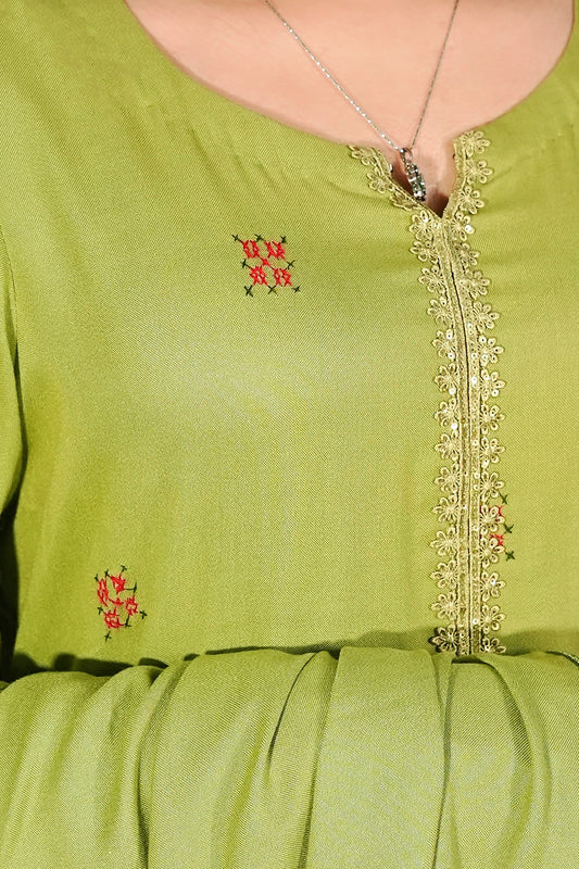 3 Piece - Green Marina Cross Stitch Embroidery Suit