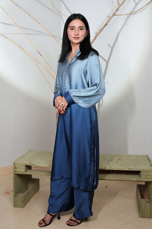 2 Piece – Blue Ombre Korean Silk Suit