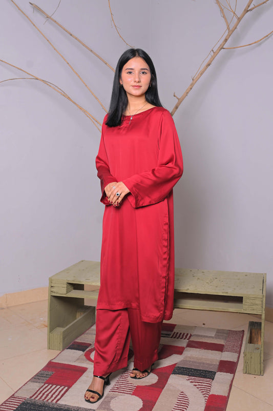2 Piece – Red Korean Silk Suit