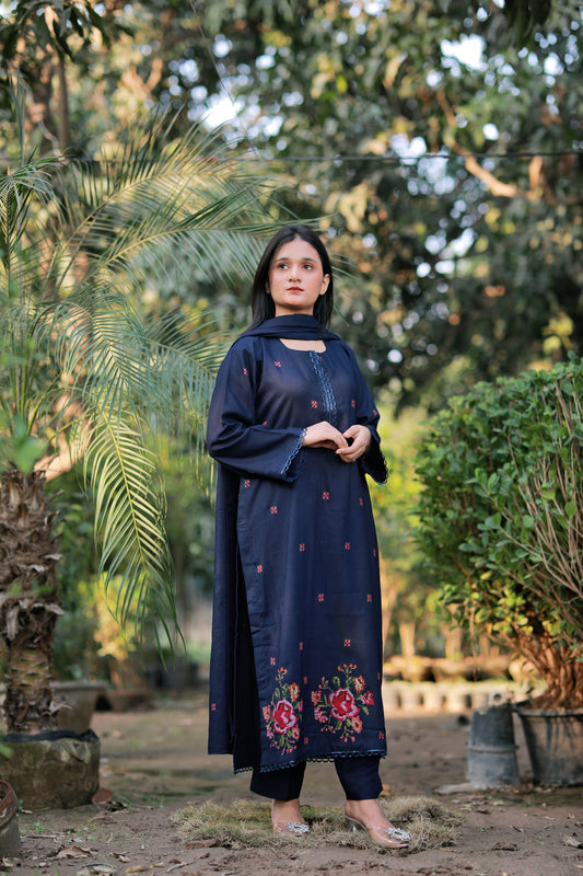 3 Piece - Blue Marina Cross Stitch Embroidery Suit
