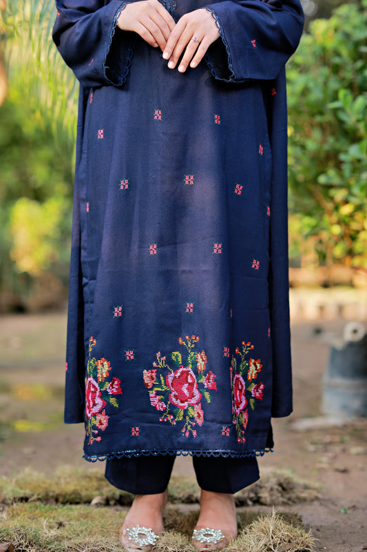 3 Piece - Blue Marina Cross Stitch Embroidery Suit